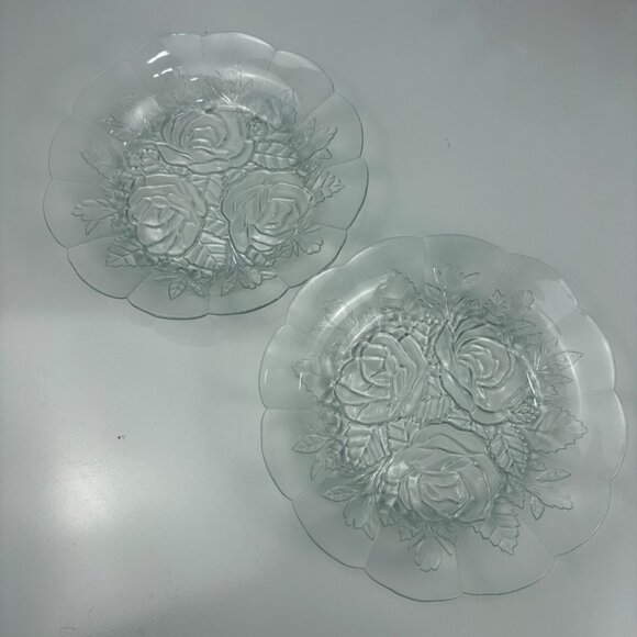 SET OF 2 “PASARI LIVIA” Indonesia Frosted Rose Glass Plates 8 1/2' Salad - Picture 2 of 6